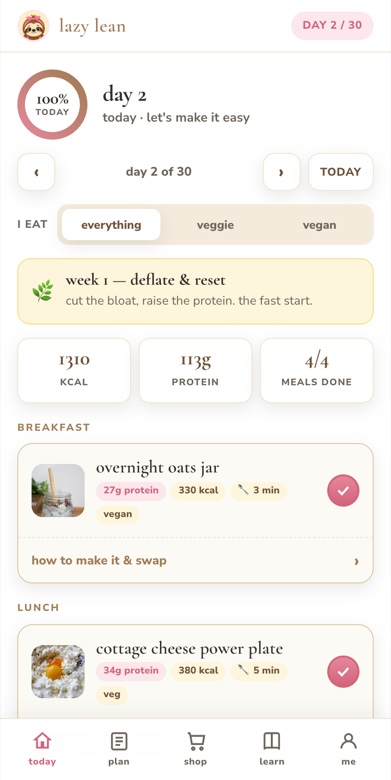 lazy lean app — today view